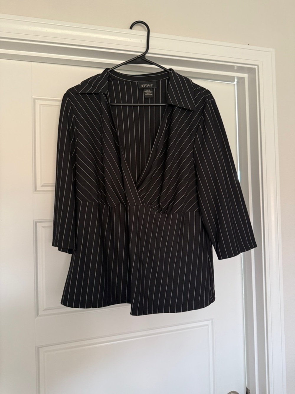 Lane Bryant Black Pinstripe Wrap Blouse